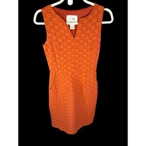 Tabitha Anthropologie Basketweave V Neck Sleeveless Sheath Dress Size 0 Orange